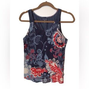 SONOMA Floral Scoop Neck Swing Tank Top Womens XS Red White Blue Knit Woven